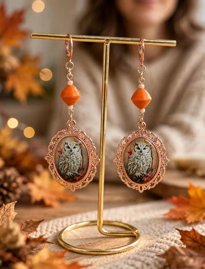 Hibou - Perles en papier orange, Sérénity